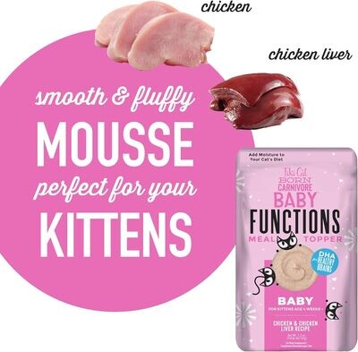 Tiki Cat Born Carnivore BABY FUNCTIONAL Topper Mousse, Chicken &amp; Chicken Liver Recipe, 1.5 oz. Pouch, (Pack of 12)