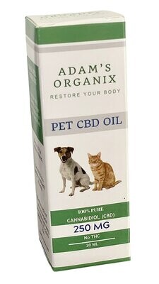 Adam's Organix 250mg Pet CBD Oil - THC FREE (250 MG Pure CBD - THC Free CBD Oil.
Over 8MG per serving. Perfect for smaller pets.)