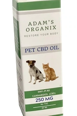 Adam's Organix 250mg Pet CBD Oil - THC FREE (250 MG Pure CBD - THC Free CBD Oil.
Over 8MG per serving. Perfect for smaller pets.)