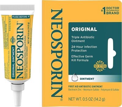Neosporin Original First Aid Antibiotic Ointment with Bacitracin Zinc For Infection Protection, Wound Care Treatment &amp; Scar Appearance Minimizer for Minor Cuts, Scrapes &amp; Burns,.5 oz-EXP 2025/10