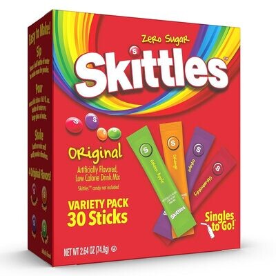 (30) Skittles Singles To Go Variety Pack, Powdered Drink Mix, Zero Sugar, Low Calorie, Includes 4 Flavors: Green Apple, Strawberry, Grape, Orange, 1 Box (30 Single Servings) - ($5.00 per tube/serving) (30) Skittles Singles To Go Variety Pack, Powdered Drink Mix, Zero Sugar, Low Calorie, Includes 4 Flavors: Green Apple, Strawberry, Grape, Orange, 1 Box (30 Single Servings) - ($5.00 per tube/serving)
