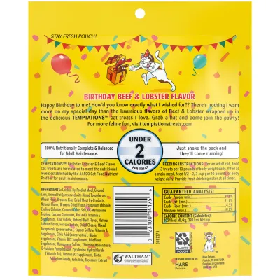 Temptations * MEGA Birthday Lobster And Beef Flavor Crunchy Soft Treats For Cats, 6.3 Oz Pouch - MEGA POUCH