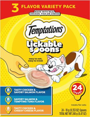 * Temptations Lickable Spoons Adult Wet Cat Treat, 10 Grams, Variety Pack of 24 - works out as $11.25 (per spoon)