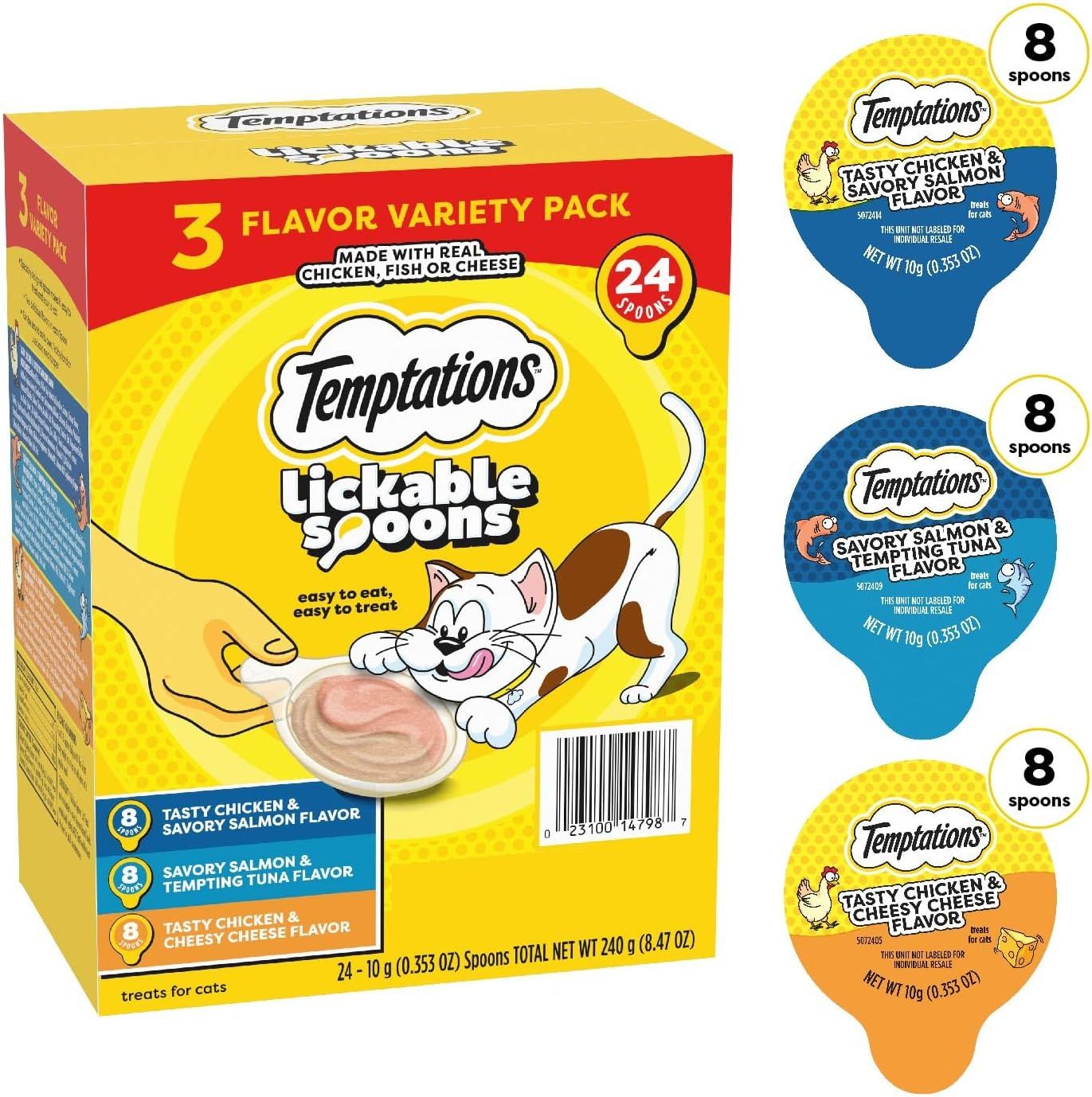 * Temptations Lickable Spoons Adult Wet Cat Treat, 10 Grams, Variety Pack of 24 - works out as $11.25 (per spoon)