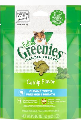 FELINE GREENIES FELINE Adult Natural Dental Care Cat Treats, CATNIP Flavor, 2.1 oz. Pouch