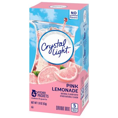 Crystal Light Sugar-Free Pink Lemonade Naturally Flavored Powdered Drink Mix 4 Count PITCHER PACKETS - ($13.75 per pitcher pk) - (EACH Pitcher Pk = 2-Quarts OR (4)-16 floz. Servings)-20 SERVINGS