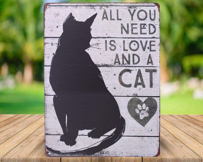 ( 1) 1 PC - Sumik All You Need is Love and a Cat, Metal Tin Sign, Vintage Art Poster Plaque Home Wall Decor - Size: 12'' X 8'' inches