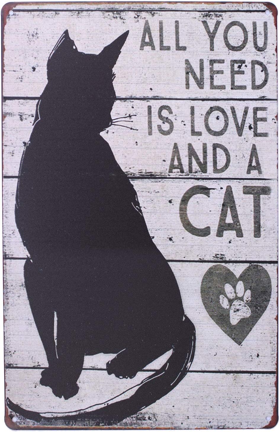 ( 1) 1 PC - Sumik All You Need is Love and a Cat, Metal Tin Sign, Vintage Art Poster Plaque Home Wall Decor - Size: 12'' X 8'' inches