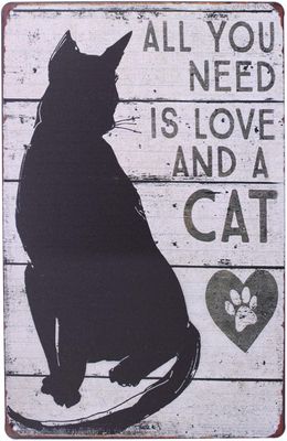 ( 1) 1 PC - Sumik All You Need is Love and a Cat, Metal Tin Sign, Vintage Art Poster Plaque Home Wall Decor - Size: 12&#39;&#39; X 8&#39;&#39; inches