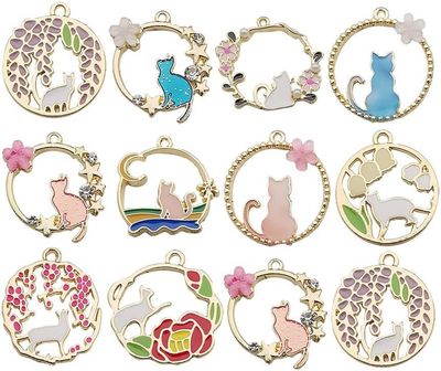 ( 1) 1 PC - Gold Plated Enamel Flower Cat Charms Pendant for Jewelry Making Necklace Bracelet Earring and Slime DIY Jewelry Accessories Charms - (comes with 1 BEADNOVA 5mm JUMP RING​).