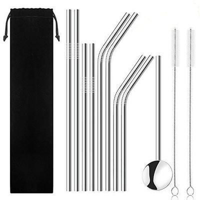 ( 1) 12 PC Stainless Steel Straws, Reusable Metal Drinking Straws Set with Cleaning Brush Coffee Spoon for 30oz 20oz Tumblers Cups Mugs Yeti Rambler Ozark Trail (Sliver) in a Velvet Carry Pouch ( 1) 12 PC Stainless Steel Straws, Reusable Metal Drinking Straws Set with Cleaning Brush Coffee Spoon for 30oz 20oz Tumblers Cups Mugs Yeti Rambler Ozark Trail (Sliver) in a Velvet Carry Pouch
