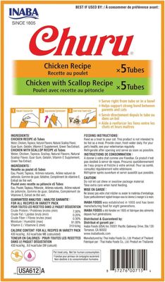 INABA Churu Cat Treats, 10 Grain-Free Lickable, Squeezable Creamy Purée Cat Treat/Topper with Vitamin E &amp; Taurine, 0.5 Ounces Each Tube, 10 Tubes Total/Two Flavors, Chicken Variety ($11 per tube)