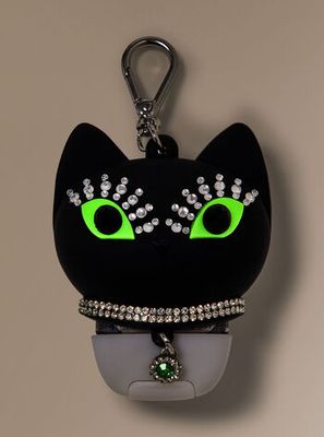 * * * Halloween 2024 * * Bath And Body Works - Pocketbac Holder - Glam Cat w/Hanging Jewel &amp; Glow-in-the-Dark Eyes PocketBac Holder (***Holder Only***)