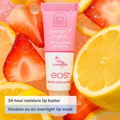 ((1)) * eos 24H Sunset Sips Lip Butter Tube- Pink Lemonade, 24-Hour Moisture, Overnight Lip Mask, Lip Care Products, 0.35 fl oz