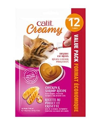 CATIT Creamy Lickable Cat Treat, Healthy Cat Treat, Chicken &amp; Shrimp, 12 Pack - 12 Tubes (works out as $8.00 per tube)