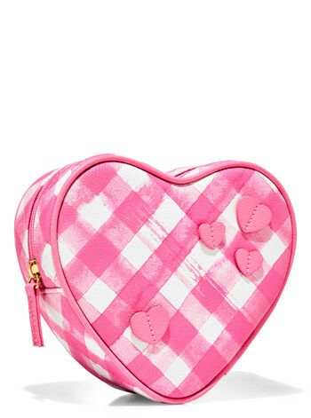 (((1))) Bath &amp; Body Works - GINGHAM Pink 2024 - Bath &amp; Body Works - Pink Gingham Heart Cosmetic Bag (Bag measures 6.5" H x 6" D)