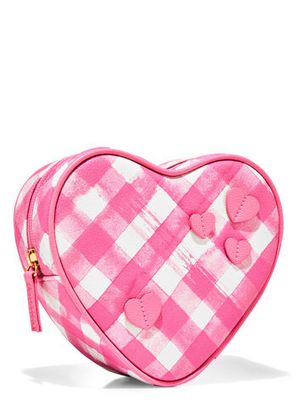 (((1))) Bath &amp; Body Works - GINGHAM Pink 2024 - Bath &amp; Body Works - Pink Gingham Heart Cosmetic Bag (Bag measures 6.5&quot; H x 6&quot; D)