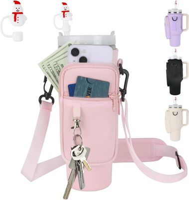 ( 1) STANLEY CUP CARRIER BAG with Strap for STANLEY CUP 40/30 oz, Water Bottle Holder with Pouch for Stanley Accessories, Stanley Carrier with Adjustable Sling &amp; Straw Cover;Brand: Blissthrill; (PINK)