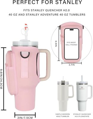 ( 1) STANLEY CUP CARRIER BAG with Strap for STANLEY CUP 40/30 oz, Water Bottle Holder with Pouch for Stanley Accessories, Stanley Carrier with Adjustable Sling &amp; Straw Cover;Brand: Blissthrill; (PINK)