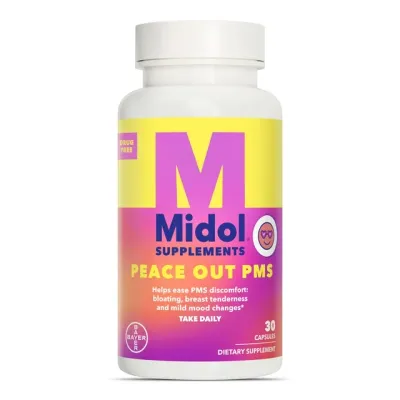 ( 30) Midol Supplements Peace Out PMS, PMS Support Supplement, Formulated with Chasteberry to Help Ease Breast Tenderness &amp; Mild Mood Changes, Also with Ginger Powder &amp; Valerian Extract, 30 Count