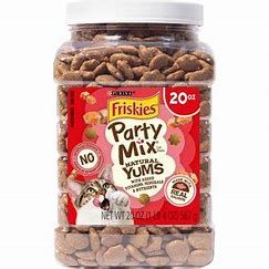 * Purina Friskies Party Mix Natural Cat Treats Natural Yums With Real Salmon and Added Vitamins, Minerals and Nutrients - 20 oz. Canister