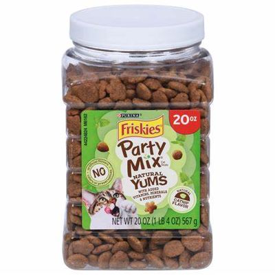 * Purina Friskies Party Mix Natural Cat Treats Natural Yums Catnip Flavor and Added Vitamins, Minerals and Nutrients - 20 oz. Canister