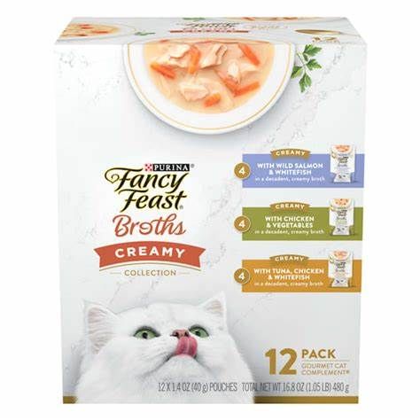 * Purina Fancy Feast Lickable Broth Topper Complement Creamy Wet Cat Food Variety Pack - (Pack of 12) 1.4 oz. Pouches (works out as $19.91 per pouch)