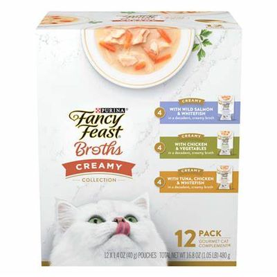 * Purina Fancy Feast Lickable Broth Topper Complement Creamy Wet Cat Food Variety Pack - (Pack of 12) 1.4 oz. Pouches (works out as $19.75 per pouch)