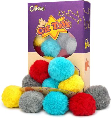 *CHIWAVA 24PCS 1.8" Catnip Furry Cat Toys Ball Soft Pom Pom Balls Kitten Chasing Quiet Play Assorted Color