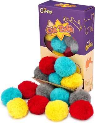 *CHIWAVA 24PCS 1.8" Catnip Furry Cat Toys Ball Soft Pom Pom Balls Kitten Chasing Quiet Play Assorted Color