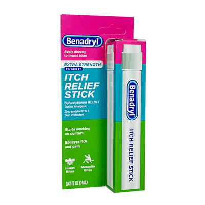 ((1)) Benadryl Extra Strength Itch Relief Stick, Diphenhydramine HCL Topical Analgesic &amp; Zinc Acetate to Relieve Skin Itching &amp; Pain Associated w/Insect Bites, Sunburn &amp; More 0.47fl oz-EXP End.06.2026