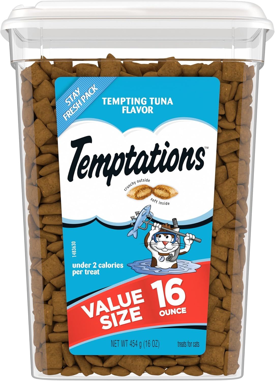 TEMPTATIONS Classic Crunchy and Soft Cat Treats, 16 oz. Tubs - TEMPTING TUNA