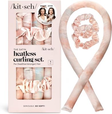 (((1))) Kitsch Satin Heatless Curling Set - Heatless Hair Curlers to Sleep in - Heatless Curls Overnight - Heatless Curling Rod -No Heat Curls Overnight-Overnight Blowout Rods-Soft Hair Rollers-Sunset