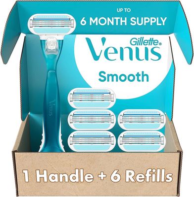 (((1))) Gillette Venus Smooth Razors for Women, Includes 1 Handle, 6 Razor Blade Refills
