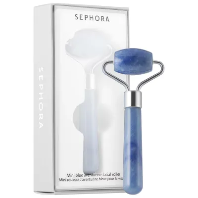 (((1))) SEPHORA COLLECTION Mini Blue Aventurine De-Puffing Facial Roller - MINI (Handle Length: 2.48" ; Total Length: 3.54")