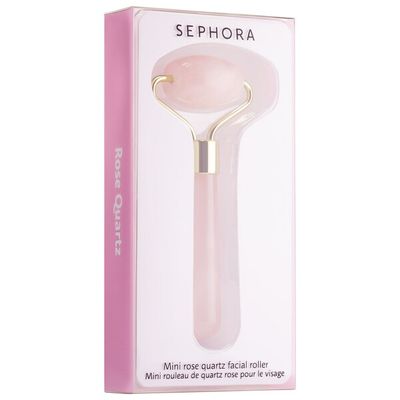 (((1))) SEPHORA COLLECTION Mini Rose Quartz ​De-Puffing Facial Roller - MINI (Handle Length: 2.48" ; Total Length: 3.54")