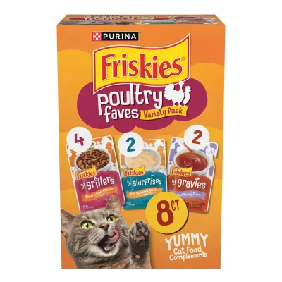 Purina Friskies Poultry Faves Lickable Gravy Cat Food Topper Variety Pack - 8 Count (Pack of 1) - works out as $15.00 per pouch - EXPIRY: End of March 2025