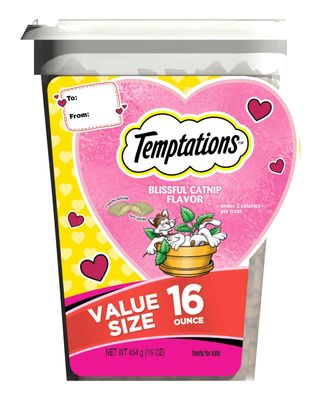 TEMPTATIONS Classic BLISSFUL CATNIP Flavor Limited Edition Valentine’s Day Cat Treats, 16 oz Tub - EXPIRY: 03/2026