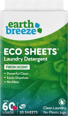 ( 1)) Earth Breeze Laundry Detergent Sheets Fresh Scent - 60 Loads No Plastic Jug Concentrated Laundry Detergent 30 Sheets - 30 SHEETS - (works out as $4.66 per sheet); ($2.33 per load)
