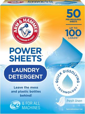 (( 50) Arm &amp; Hammer Power Sheets Laundry Detergent, Fresh Linen 50ct, up to 100 Small Loads - 50 COUNT - ​(works out as $3.10 per sheet); ($1.55 per load)