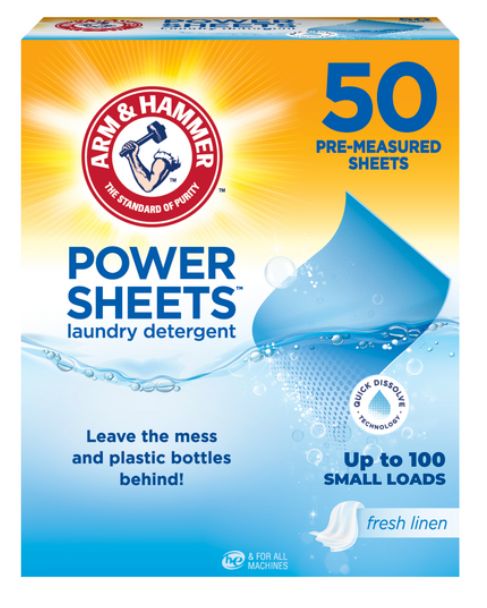 (( 50) Arm &amp; Hammer Power Sheets Laundry Detergent, Fresh Linen 50ct, up to 100 Small Loads - 50 COUNT - ​(works out as $3.10 per sheet); ($1.55 per load)