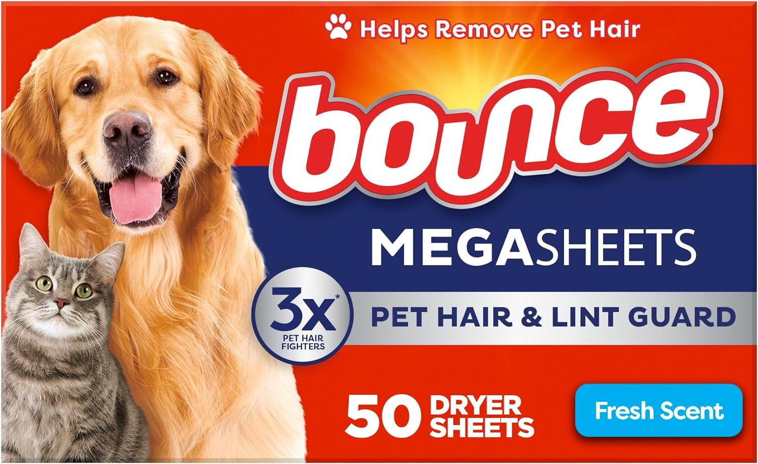 (( 50) Bounce Pet Hair and Lint Guard Mega Dryer Sheets with 3X Pet Hair Fighters, Fresh Scent, 50 Count; Size: 50 Count - 50 SHEETS (works out as $1.36 per sheet)