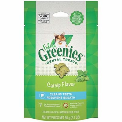 FELINE GREENIES FELINE Adult Natural Dental Care Cat Treats, CATNIP Flavor, 2.1 oz. Pouch