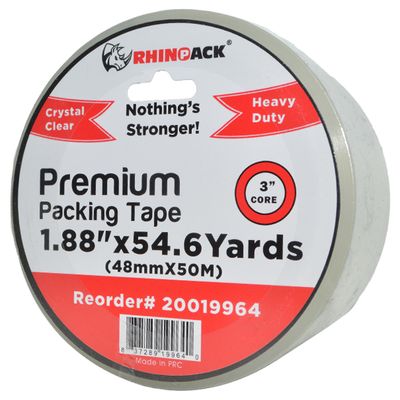 ( 1 ) PREMIUM PACKING CLEAR TAPE 1.88&quot; X 54.6 YARDS 50MIC RHINOPACK