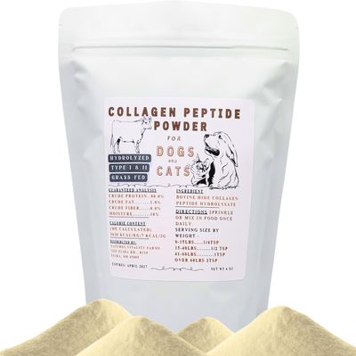 Collagen Peptide Powder for Dogs and Cats, Hydrolyzed, Grass Fed Beef, Pasture Raised Bovine, Hip and Joint, Skin, Gut, and Bone Health Supplement. (FULL SIZE: 6 oz) - Expiry: April 2027