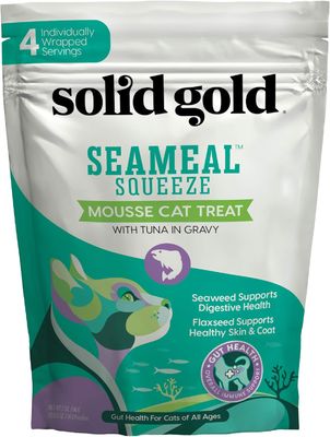 ( 4) Solid Gold SeaMeal Squeeze TUNA Lickable Cat Treat with Seaweed for Skin, Coat, Digestive &amp; Immune Health - Natural, Holistic, Grain-Free (4 Squeezes) (NOW $12.75 per tube) - Expiry: 21.DEC.2025