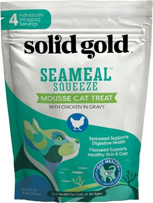 Solid Gold SeaMeal Squeeze CHICKEN Lickable Cat Treat with Seaweed for Skin, Coat, Digestive &amp; Immune Health - Natural, Holistic, Grain-Free (4 Squeezes) (works out as $14.99 per tube)