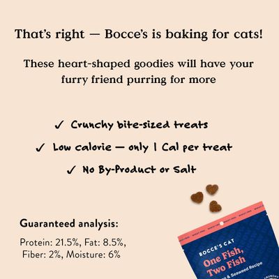Bocce's Bakery, One Fish, Two Fish Crunchy Treats for Cats, Wheat-Free Everyday Cat Treats, Made with Limited-Ingredients, Baked in The USA, All-Natural Crunchy Treats, Salmon &amp; Seaweed Recipe, 2 oz
