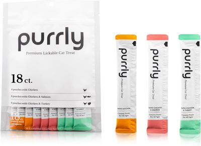 Purrly Lickable Wet Cat Treats Healthy Grain-Free Chicken Variety Pack (18 Count) Squeezable Creamy Purée with Human-Grade Protein Sources and Functional Nutrients Non-GMO No-Artificial-Additives