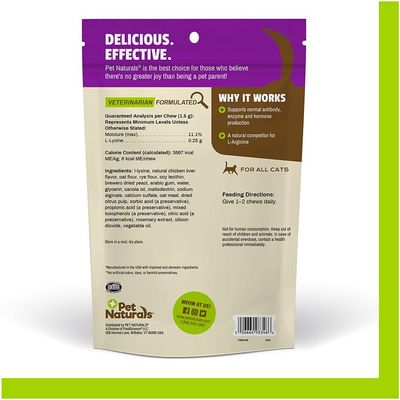 Pet Naturals Lysine for Cats, Chicken Flavor, 60 Chews - Immune and Respiratory Support for Cats - No Wheat or Corn - Vet Recommended